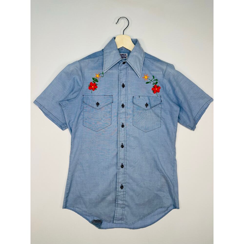 Vintage 1970’s Big Smith Chambray Western Shirt with Handcrafted Embroidery